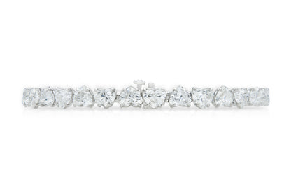 18K White Gold Heart Shape Diamonds Tennis Bracelet Tw. 16.25 carat