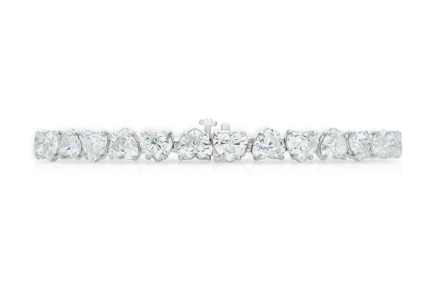 18K White Gold Heart Shape Diamonds Tennis Bracelet Tw. 16.25 carat