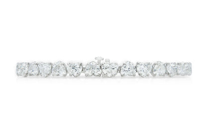18K White Gold Heart Shape Diamonds Tennis Bracelet Tw. 16.25 carat