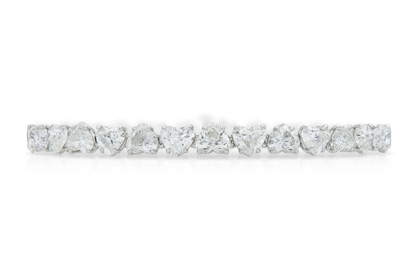 18K White Gold Heart Shape Diamonds Tennis Bracelet Tw. 16.25 carat