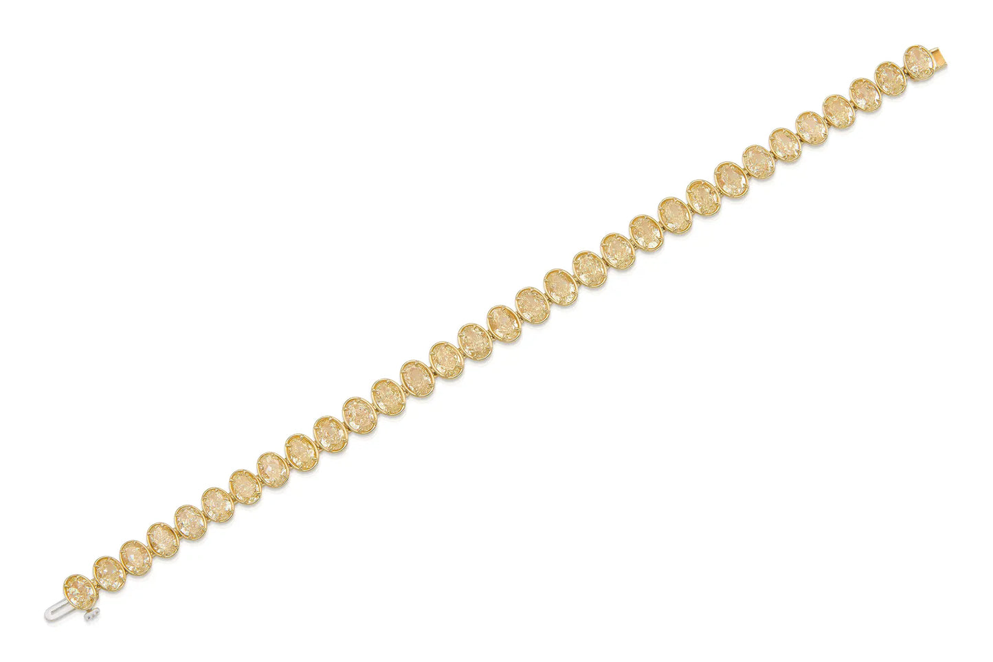 18K Yellow Gold Bezel Set Oval Diamond Bracelet Tw. 28.10 carat