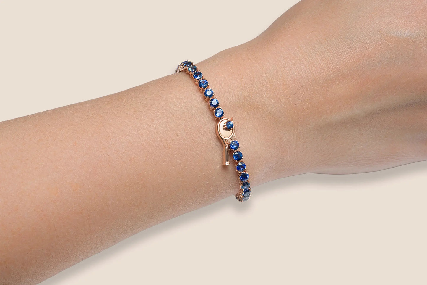 18K Rose Gold Royal Blue Sapphire Tennis Bracelet Tw. 9.55 carat