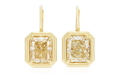 18K Yellow Gold Dangle Bezel Set Diamond Earrings Tw: 8.06 carats
