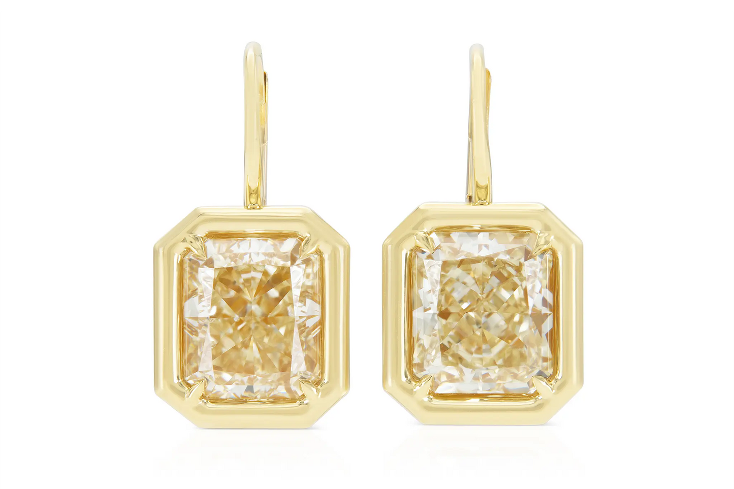 18K Yellow Gold Dangle Bezel Set Diamond Earrings Tw: 8.06 carats