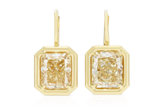 18K Yellow Gold Dangle Bezel Set Diamond Earrings Tw: 8.06 carats
