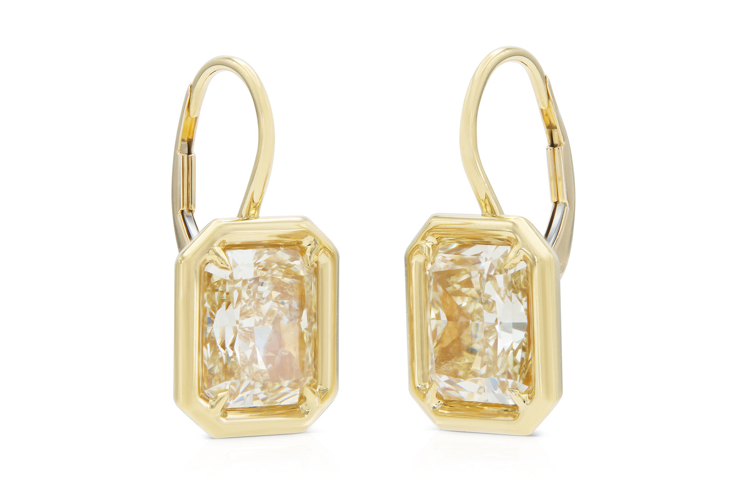 18K Yellow Gold Dangle Bezel Set Diamond Earrings Tw: 8.06 carats