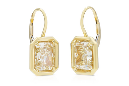 18K Yellow Gold Dangle Bezel Set Diamond Earrings Tw: 8.06 carats