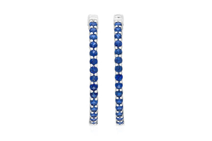18K WG Blue Sapphire Hoops Tw. 2.91 carat