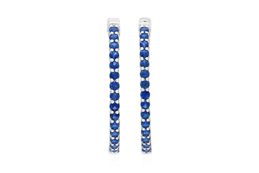 18K WG Blue Sapphire Hoops Tw. 2.91 carat