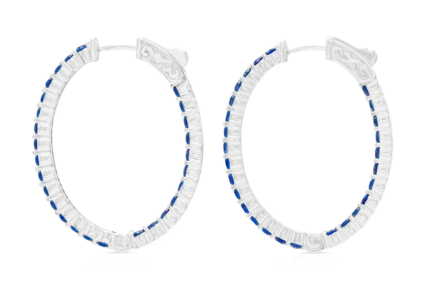 18K WG Blue Sapphire Hoops Tw. 2.91 carat