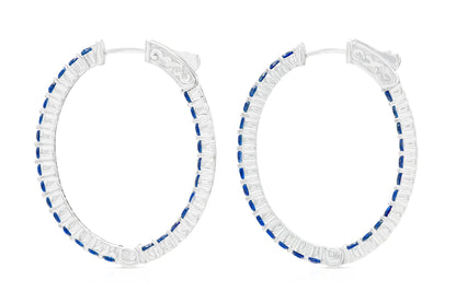 18K WG Blue Sapphire Hoops Tw. 2.91 carat