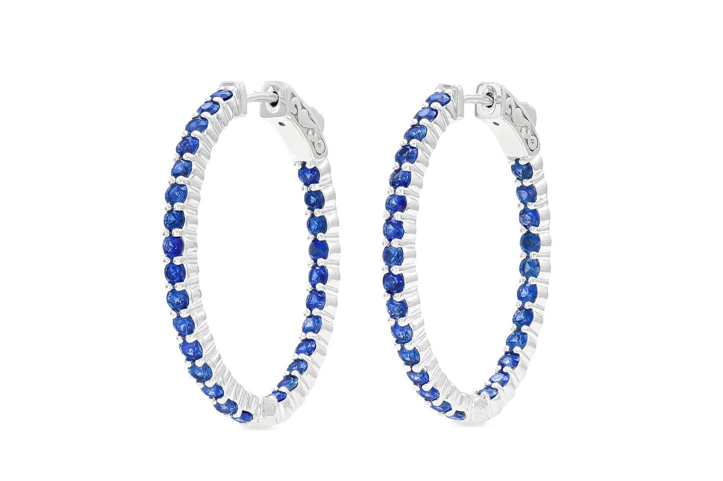 18K WG Blue Sapphire Hoops Tw. 2.91 carat