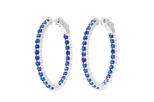 18K WG Blue Sapphire Hoops Tw. 2.91 carat