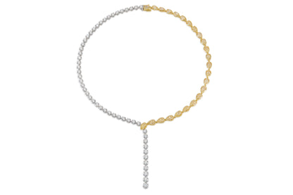 18K White & Yellow Drop Necklace with Natural White & Yellow Diamonds Tw. 38.64 carat
