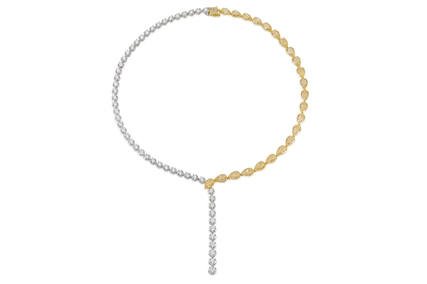 18K White & Yellow Drop Necklace with Natural White & Yellow Diamonds Tw. 38.64 carat