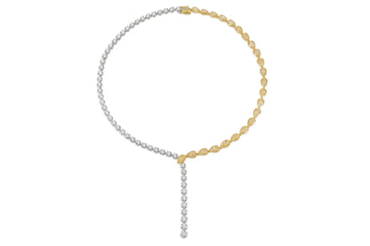 18K White & Yellow Drop Necklace with Natural White & Yellow Diamonds Tw. 38.64 carat