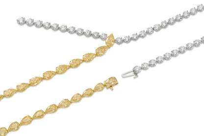 18K White & Yellow Drop Necklace with Natural White & Yellow Diamonds Tw. 38.64 carat