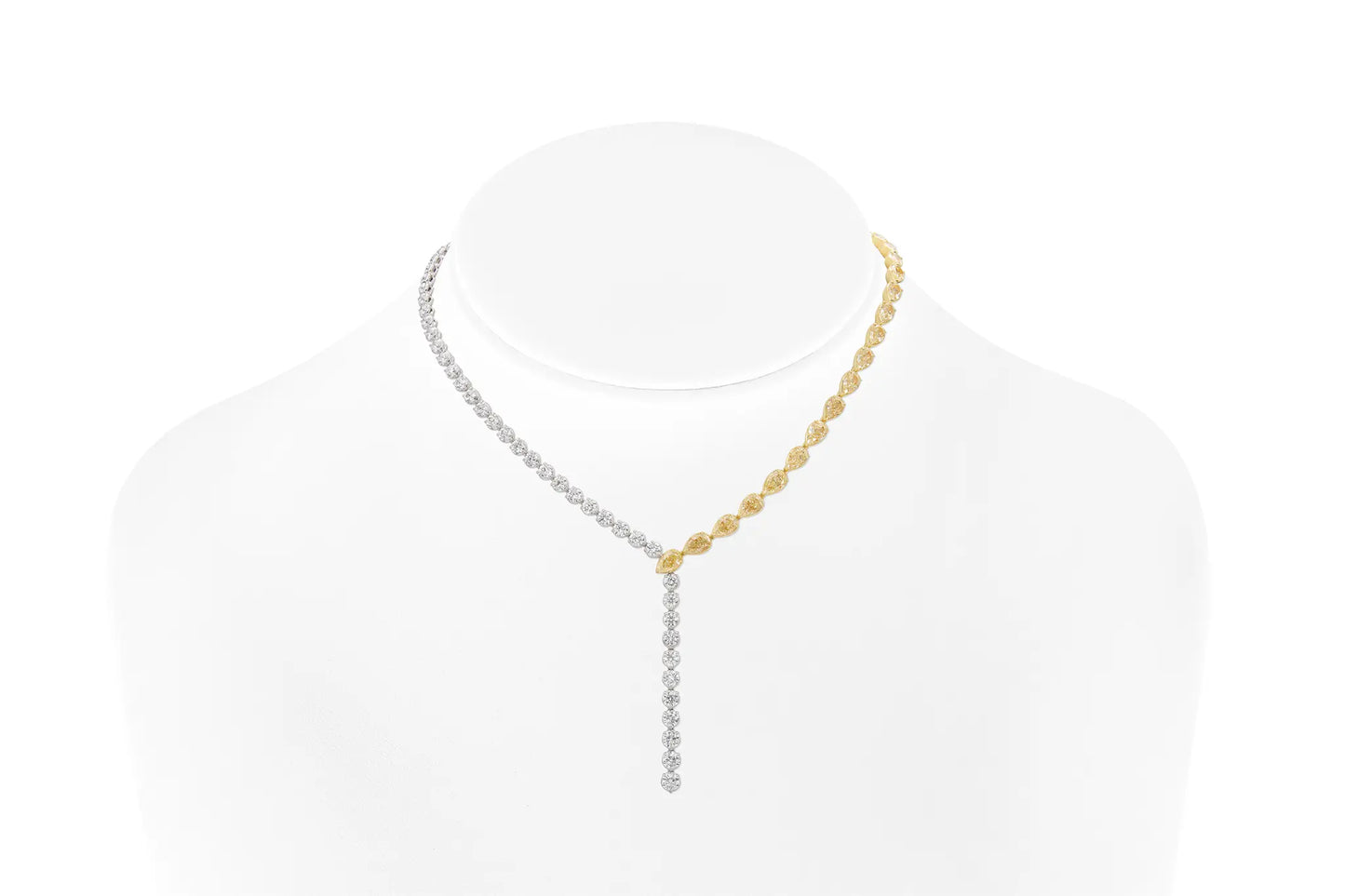 18K White & Yellow Drop Necklace with Natural White & Yellow Diamonds Tw. 38.64 carat