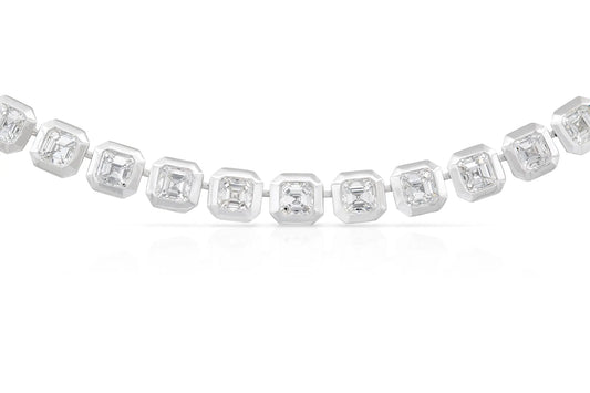18K White Gold Asscher Cut Diamond Necklace