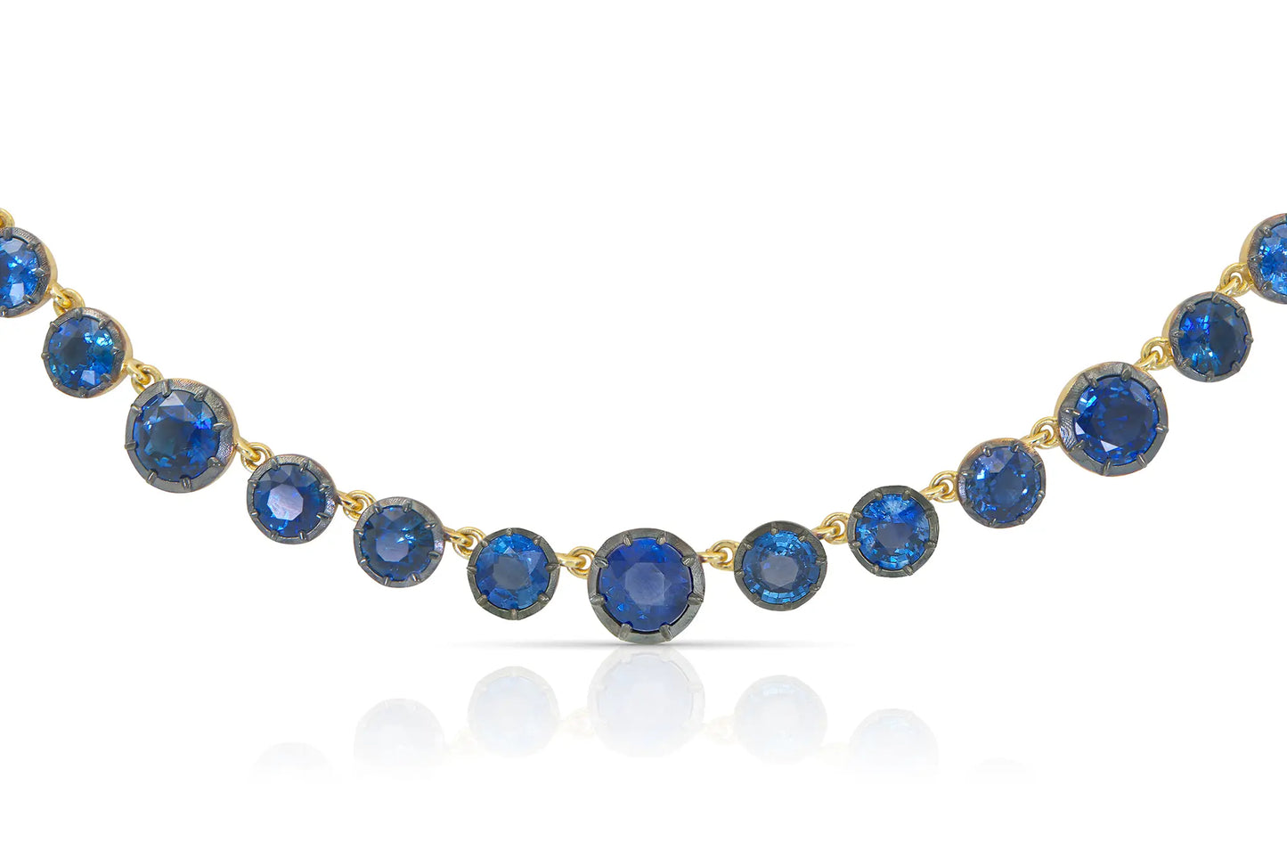 Blackened 18K Yellow Gold Sapphire Necklace Tw. 34.36 carat