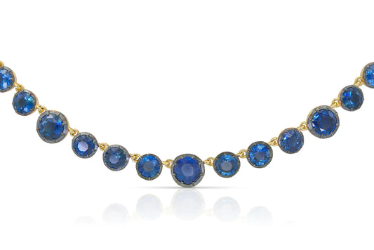 Blackened 18K Yellow Gold Sapphire Necklace Tw. 34.36 carat