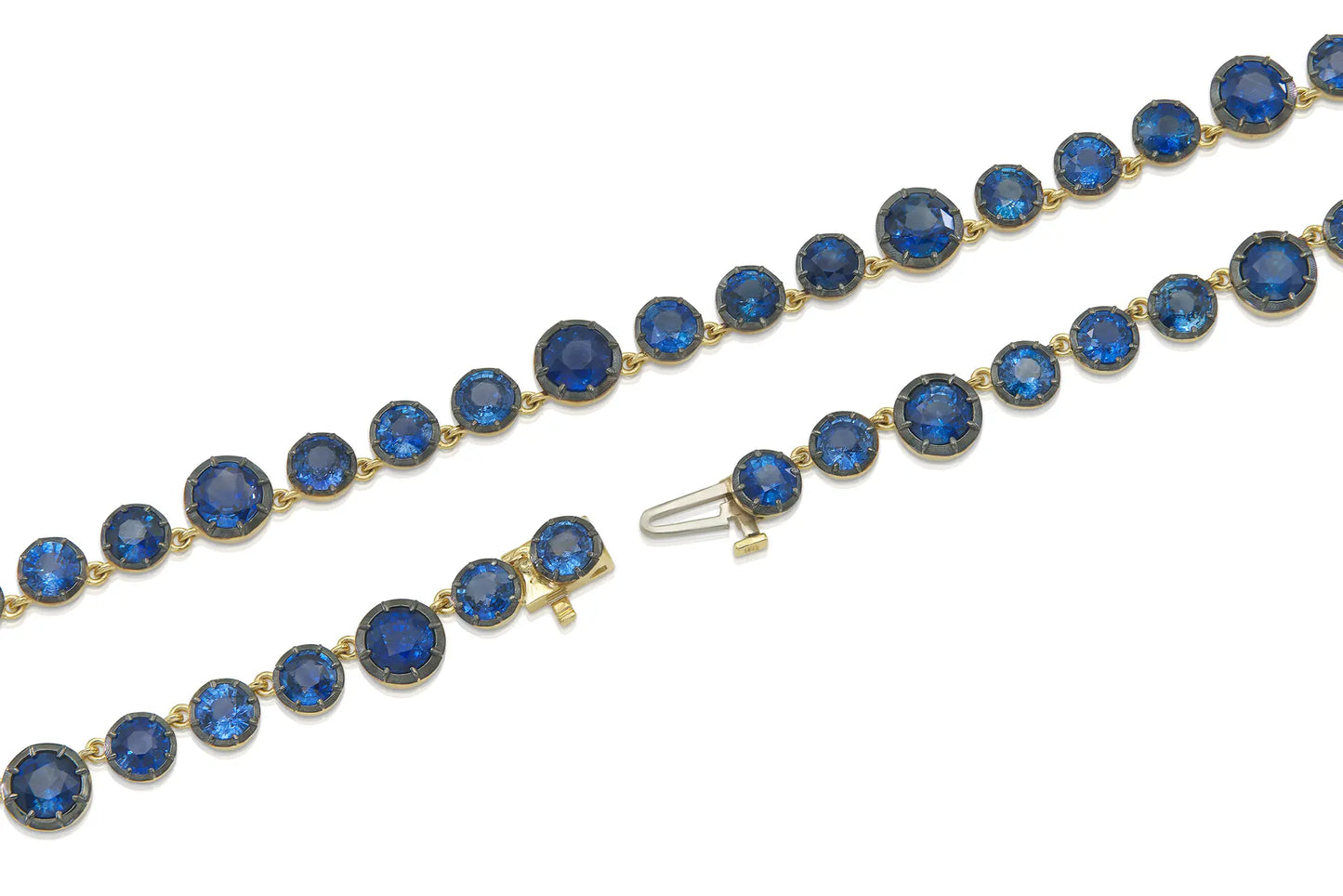 Blackened 18K Yellow Gold Sapphire Necklace Tw. 34.36 carat