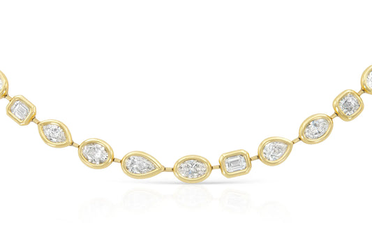 18K Yellow Gold Multi-Shaped Diamond Necklace DTw. 19.60 carat
