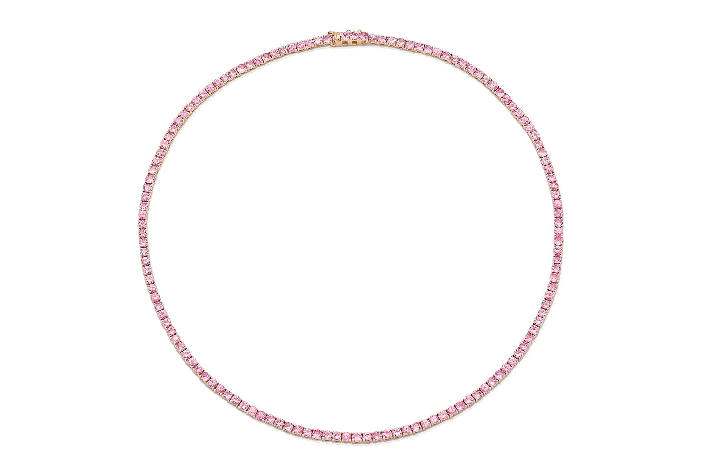 18K Rose Gold Sapphire Tennis Necklace Tw. 13.56 carat