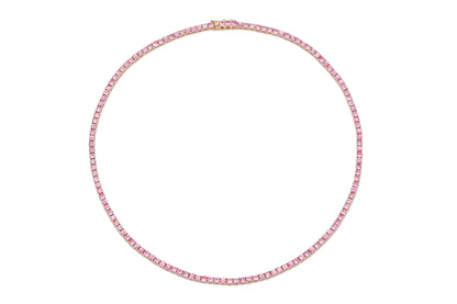 18K Rose Gold Sapphire Tennis Necklace Tw. 13.56 carat