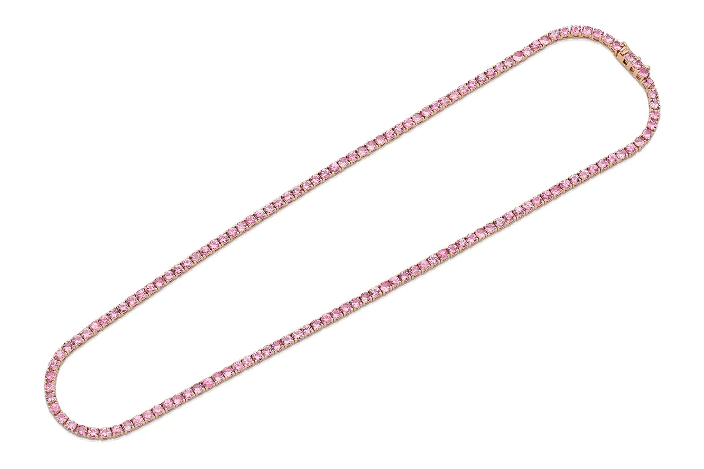 18K Rose Gold Sapphire Tennis Necklace Tw. 13.56 carat