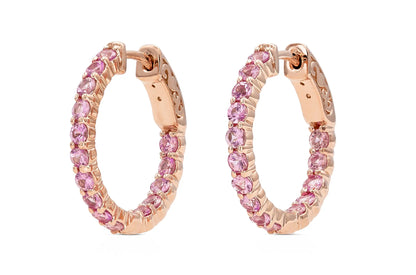 18K Rose Gold Natural Pink Sapphire Hoops 2.15 carat