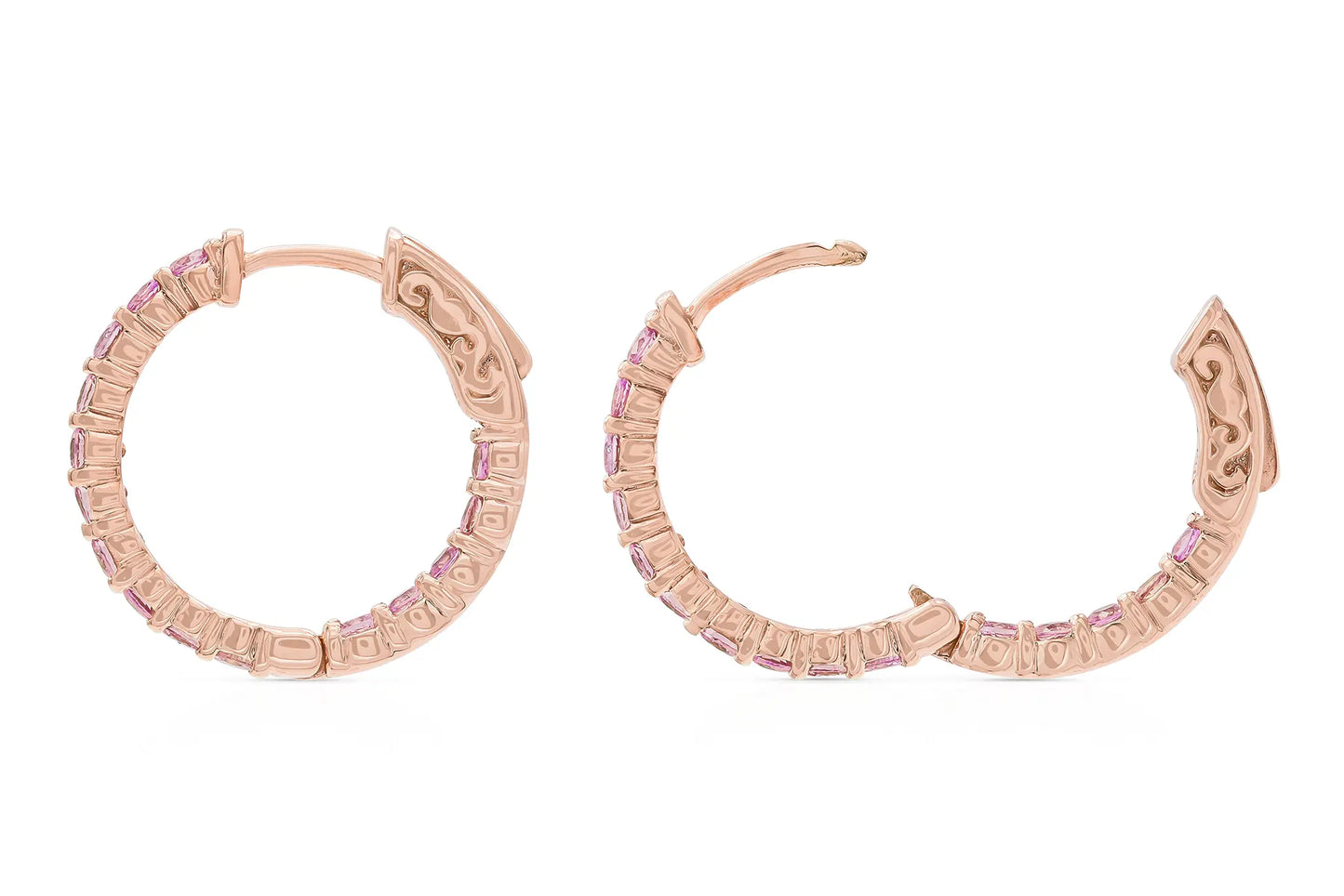 18K Rose Gold Natural Pink Sapphire Hoops 2.15 carat