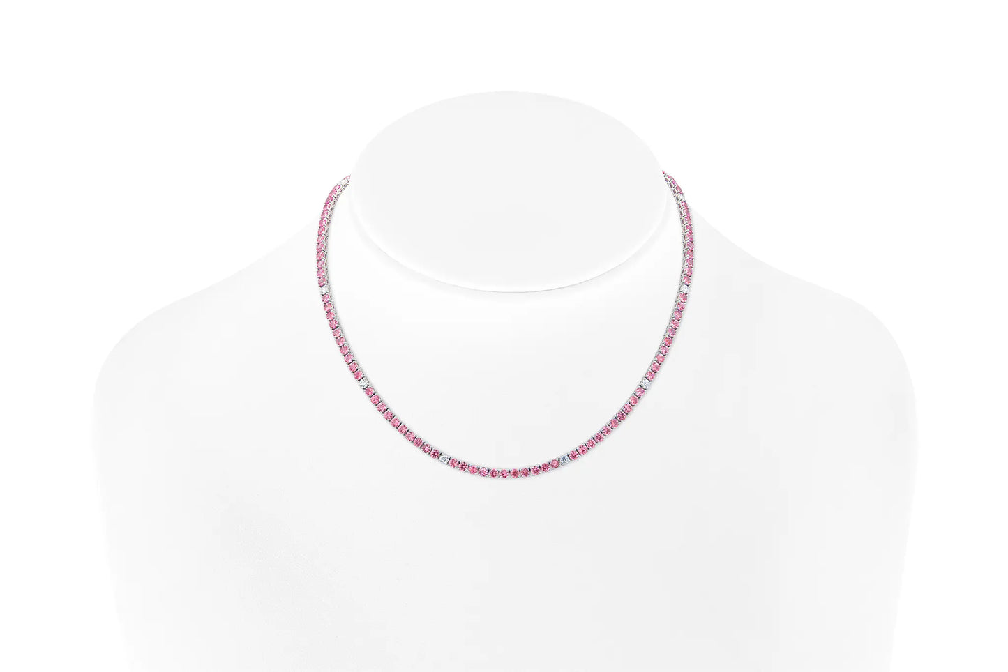 18K White Gold Pink Sapphire & Diamond Tennis Necklace Tw. 15.98 carat