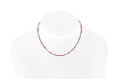 18K White Gold Pink Sapphire & Diamond Tennis Necklace Tw. 15.98 carat
