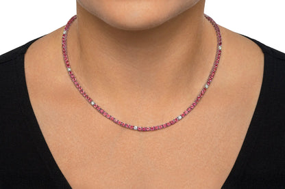 18K White Gold Pink Sapphire & Diamond Tennis Necklace Tw. 15.98 carat