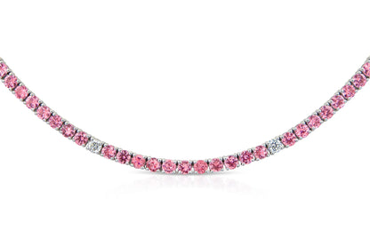 18K White Gold Pink Sapphire & Diamond Tennis Necklace Tw. 15.98 carat