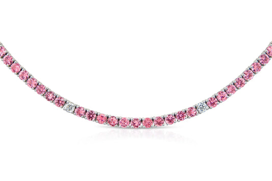18K White Gold Pink Sapphire & Diamond Tennis Necklace Tw. 15.98 carat