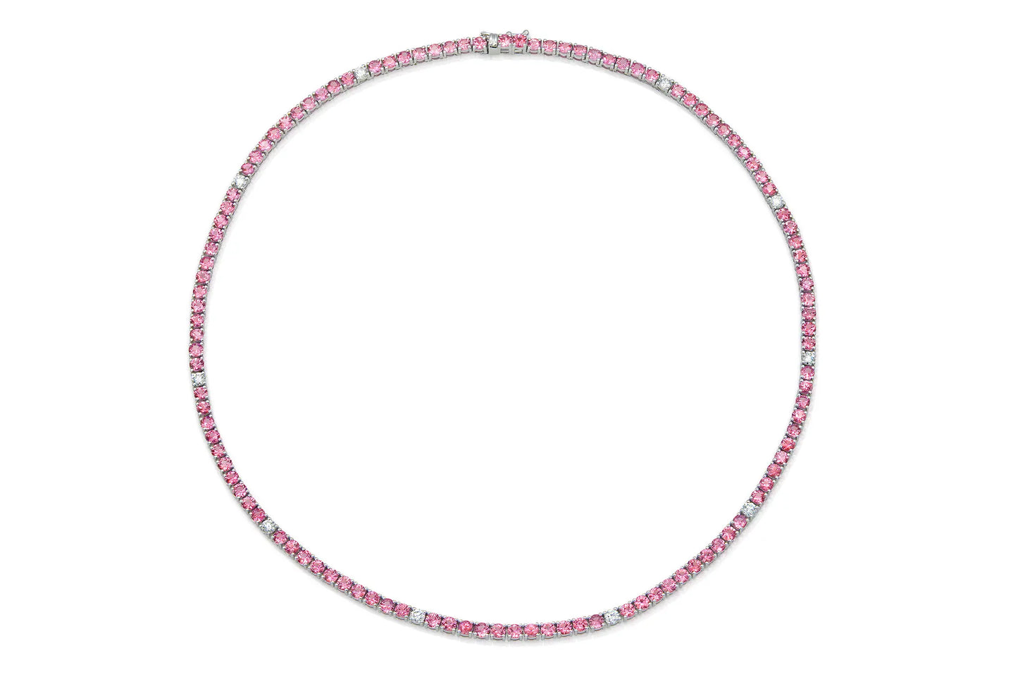 18K White Gold Pink Sapphire & Diamond Tennis Necklace Tw. 15.98 carat