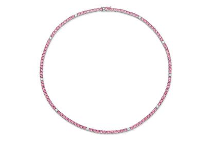 18K White Gold Pink Sapphire & Diamond Tennis Necklace Tw. 15.98 carat