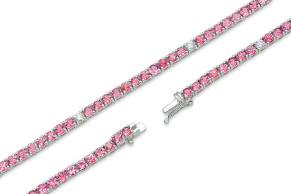 18K White Gold Pink Sapphire & Diamond Tennis Necklace Tw. 15.98 carat