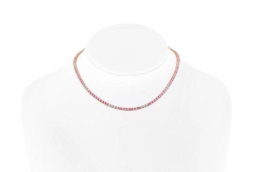 18K Rose Gold Diamond & Pink Sapphire Tennis Necklace Tw. 14.96 carat