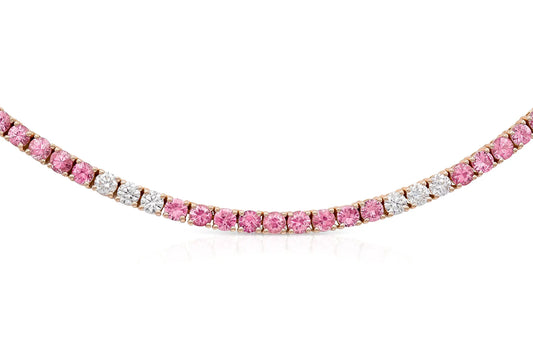 18K Rose Gold Diamond & Pink Sapphire Tennis Necklace Tw. 14.96 carat