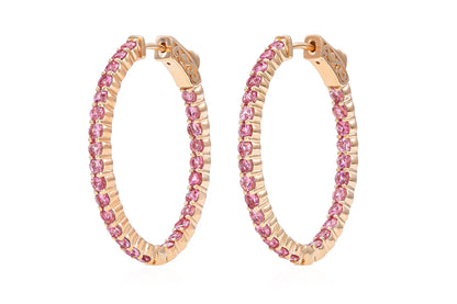 18K  Rose Gold Pink Sapphire Hoops TW. 3.19ct