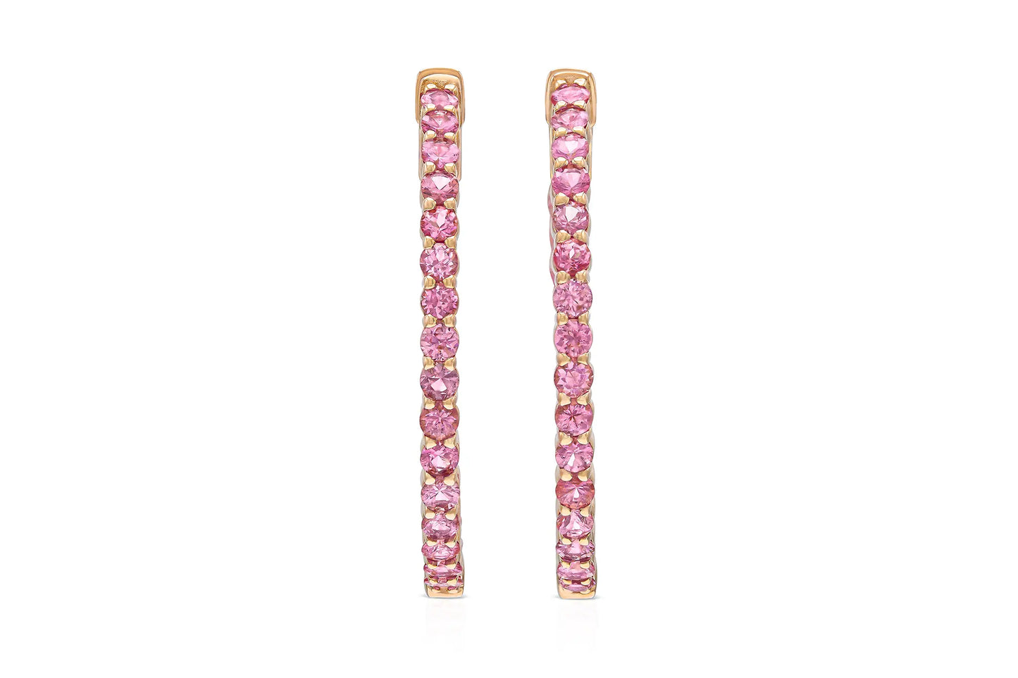 18K  Rose Gold Pink Sapphire Hoops TW. 3.19ct