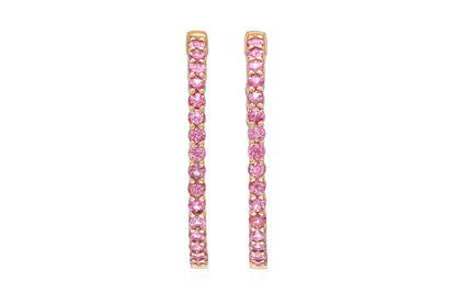18K  Rose Gold Pink Sapphire Hoops TW. 3.19ct