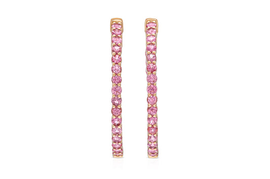 18K  Rose Gold Pink Sapphire Hoops TW. 3.19ct