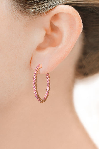 18K  Rose Gold Pink Sapphire Hoops TW. 3.19ct