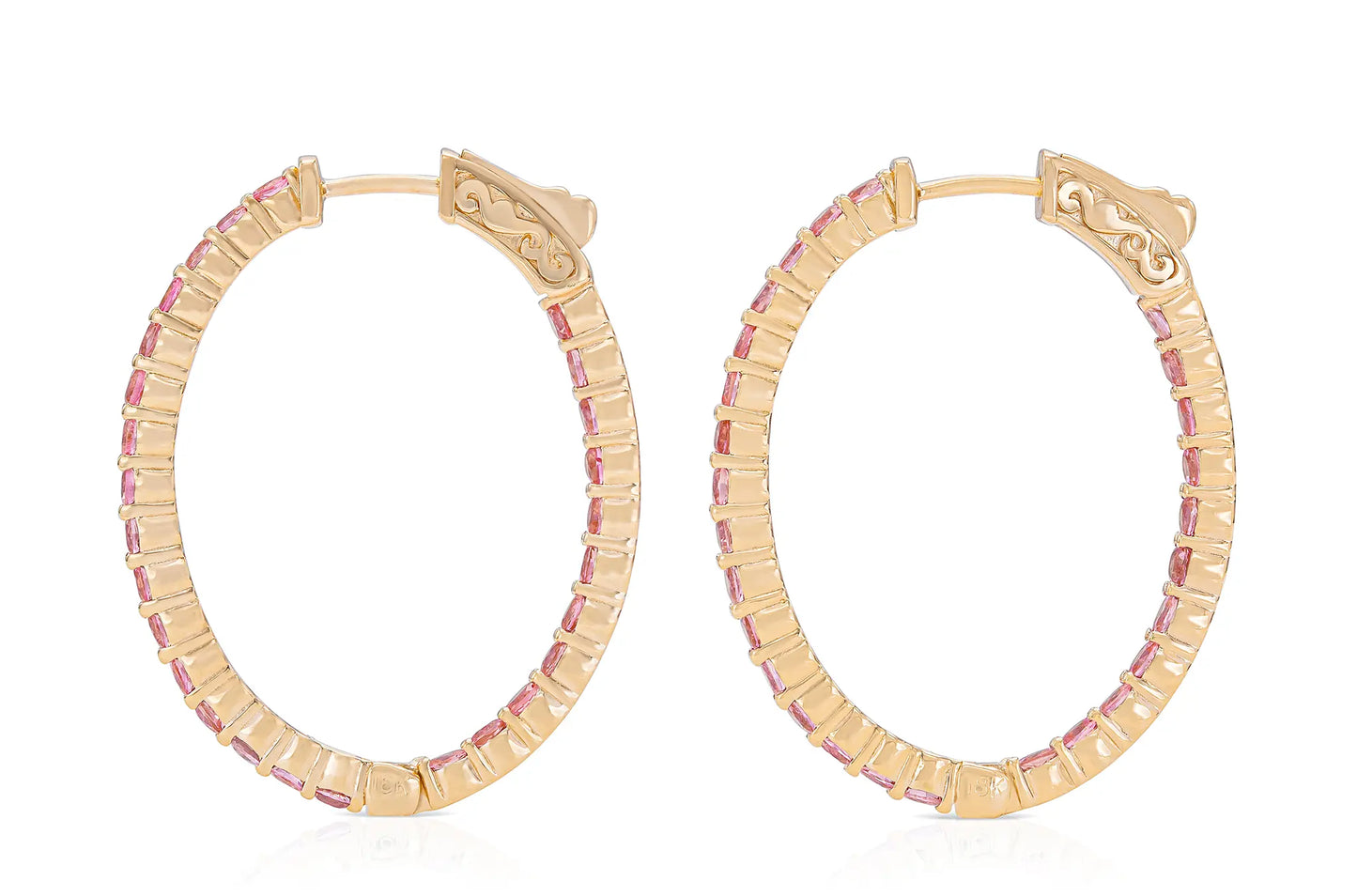 18K  Rose Gold Pink Sapphire Hoops TW. 3.19ct