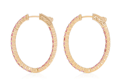 18K  Rose Gold Pink Sapphire Hoops TW. 3.19ct
