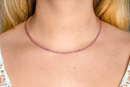 18K Rose Gold Sapphire Tennis Necklace Tw. 13.56 carat